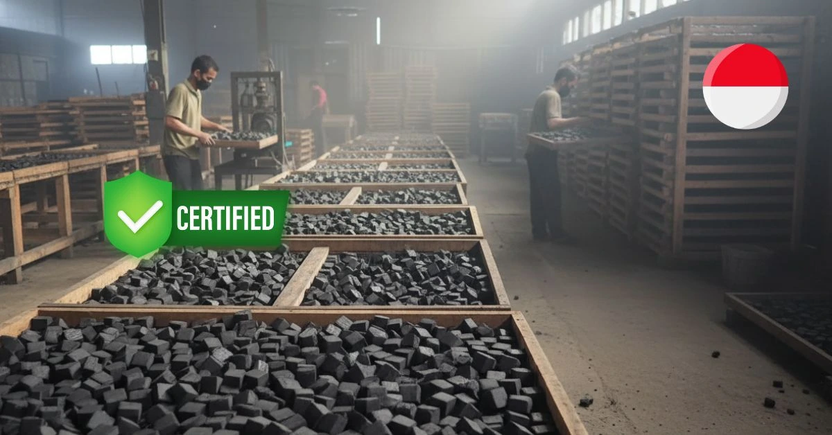 Teamwork of shisha charcoal factory